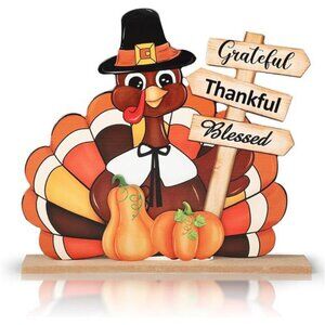 Thanksgiving Decorations Wooden Turkey Table Sign Pumpkin Autumn Table